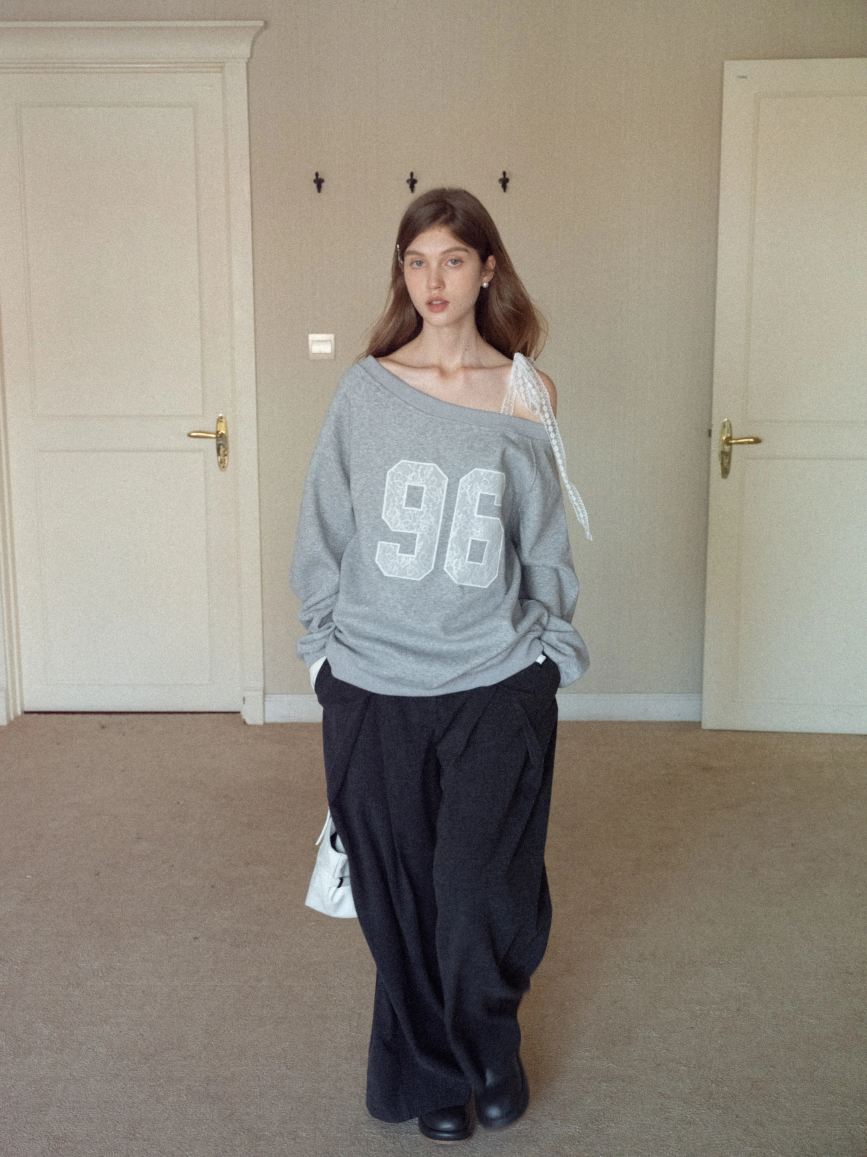 Women's Lace Off Shoulder Graphic Sweatshirt