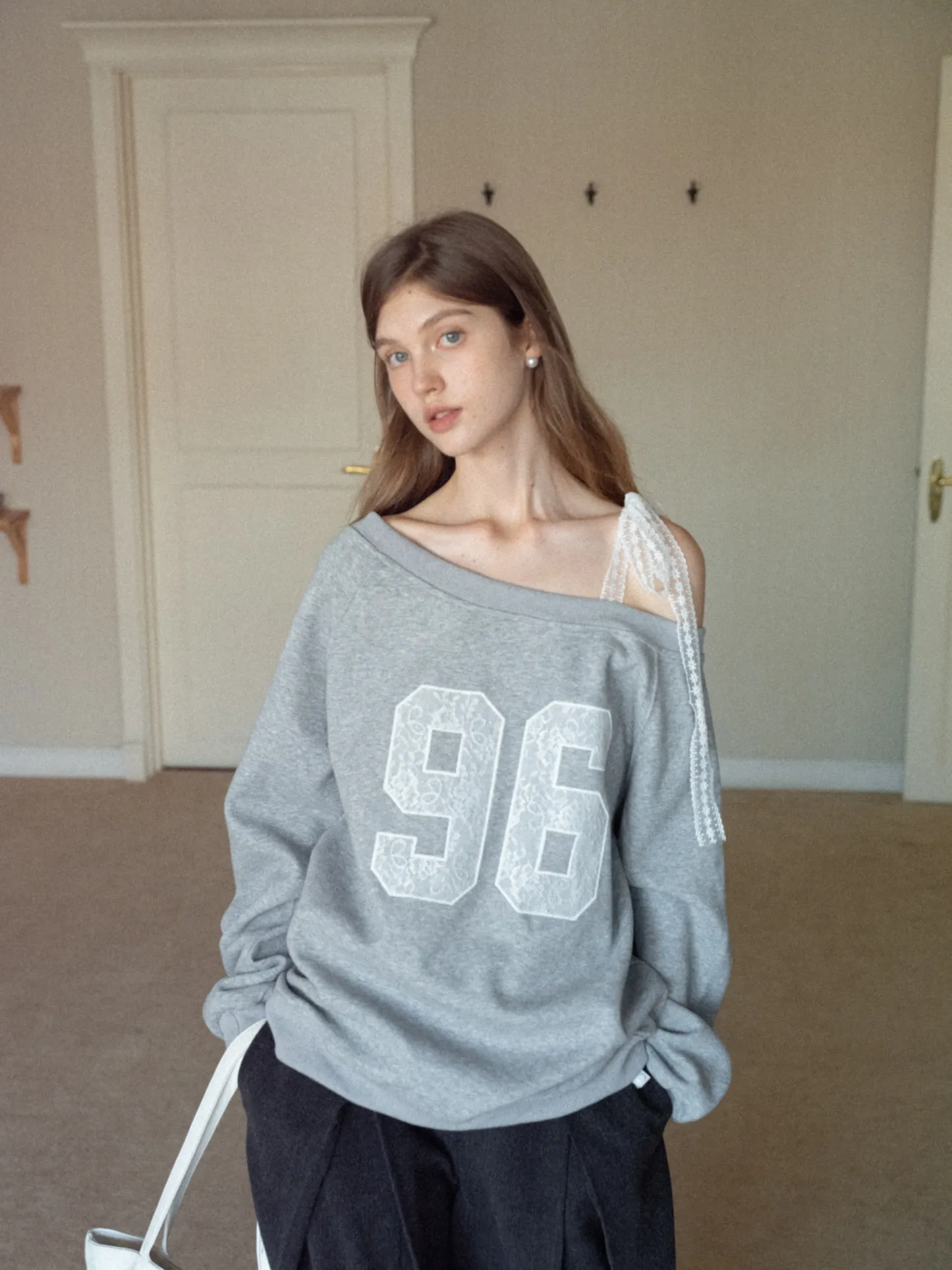 Women's Lace Off Shoulder Graphic Sweatshirt