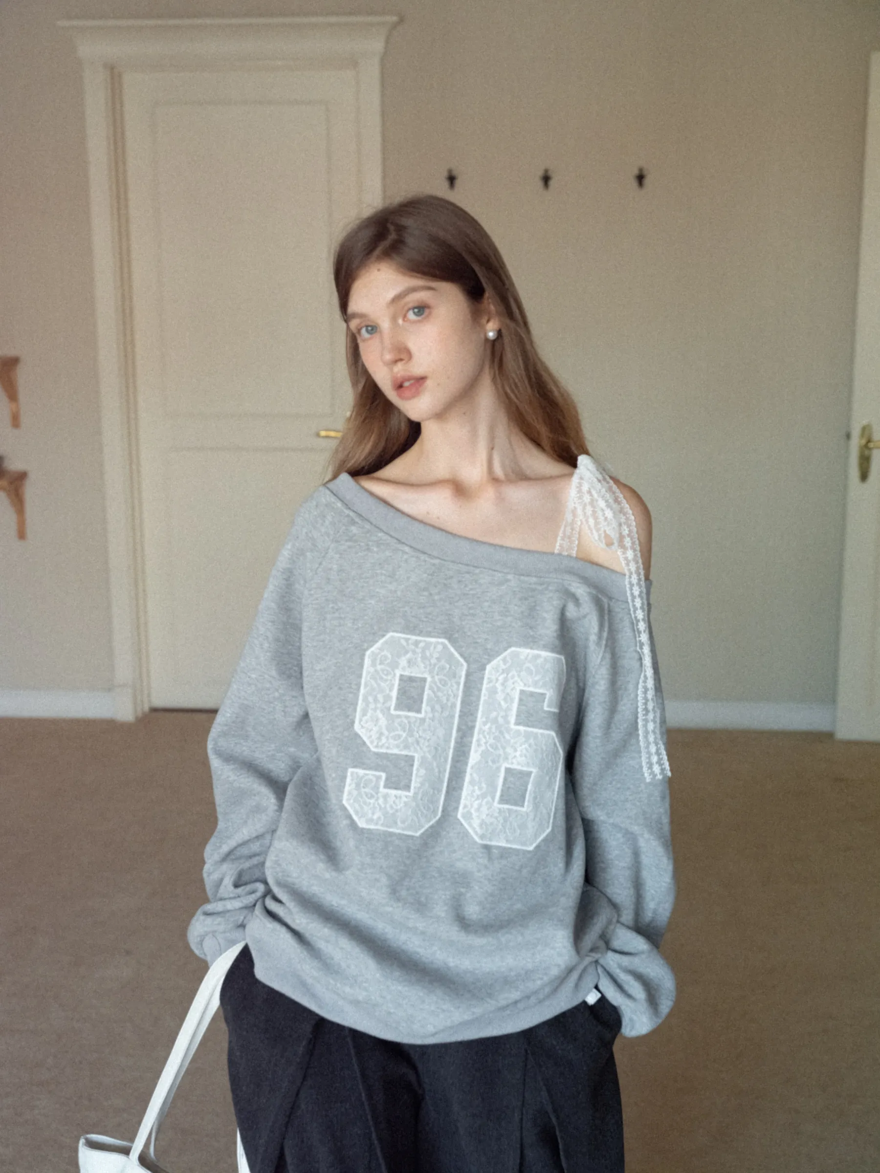 Women's Lace Off Shoulder Graphic Sweatshirt