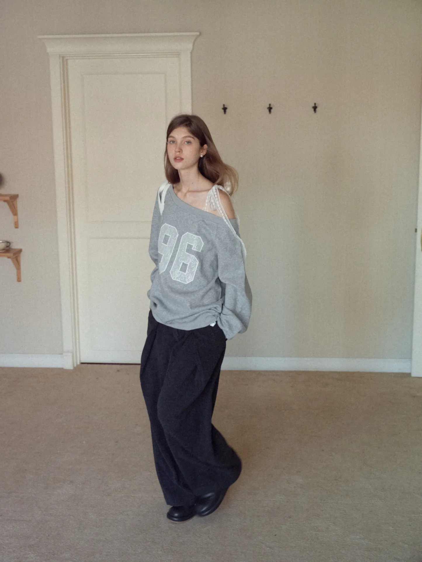 Women's Lace Off Shoulder Graphic Sweatshirt