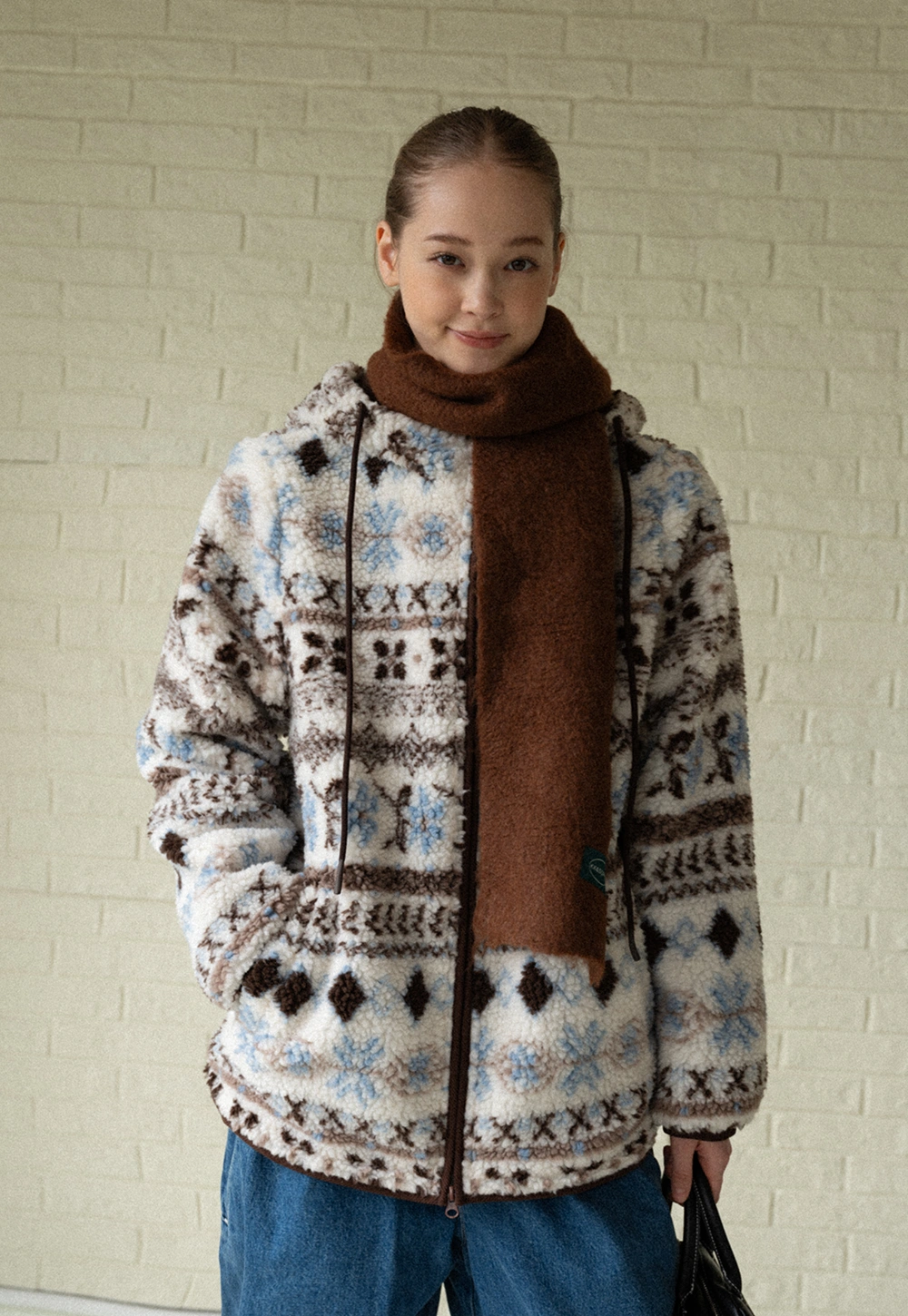 Women Patterned Fleece Jacket with Hood