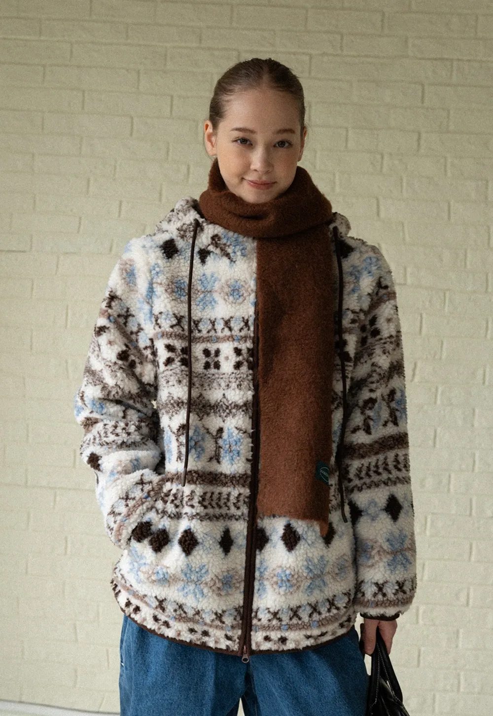 Women Patterned Fleece Jacket with Hood