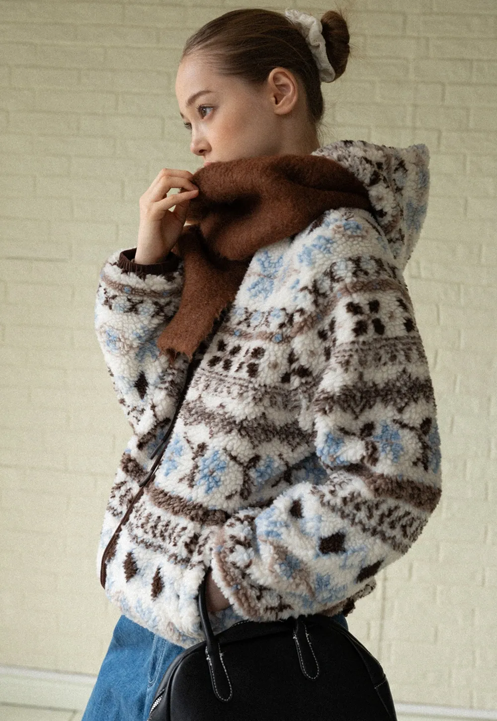 Women Patterned Fleece Jacket with Hood