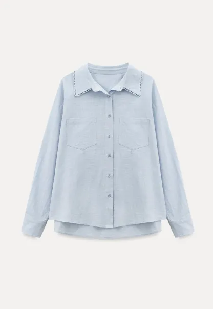 Lightweight long sleeve button front shirt with lace trim