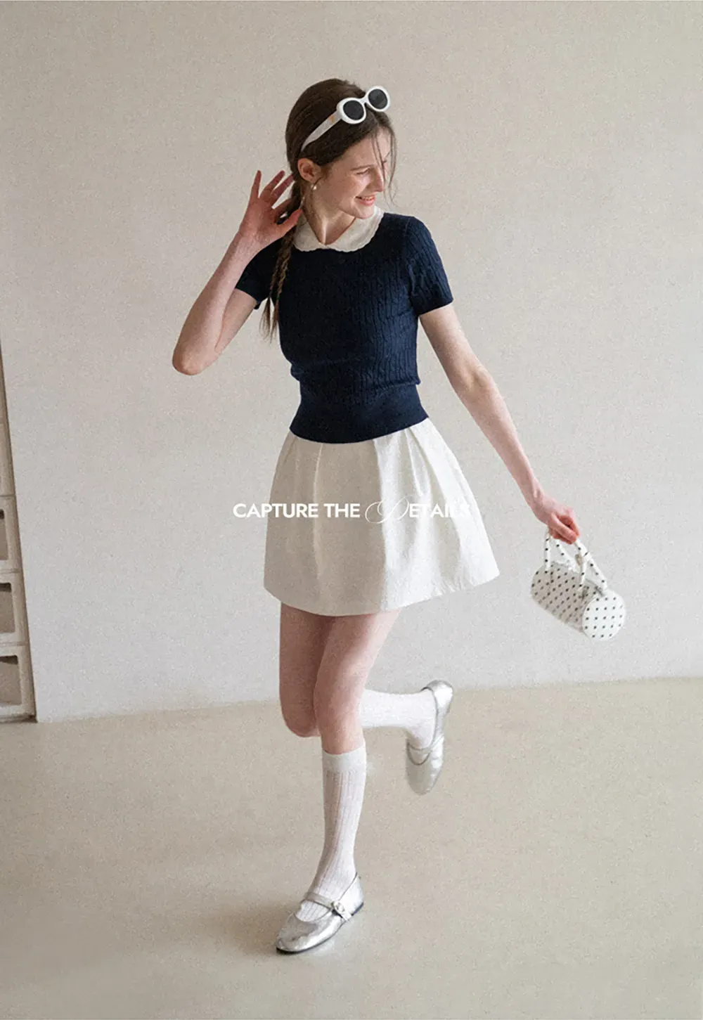 Plaid skirt with pleats and ruffled top