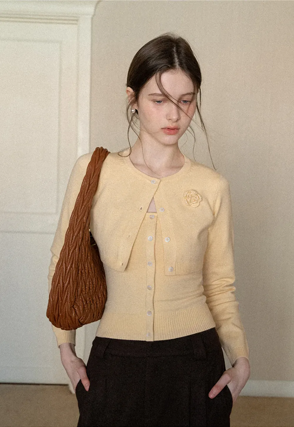 Elegant Knit Cardigan with Button Detail and Tank Top Set