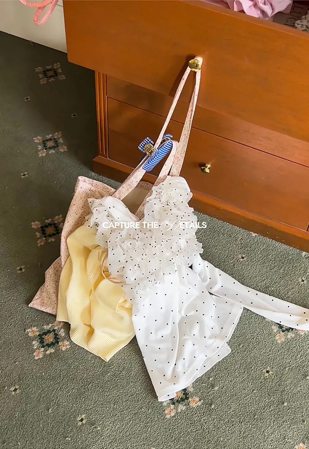 Polka dot long sleeve top with ruffled neckline