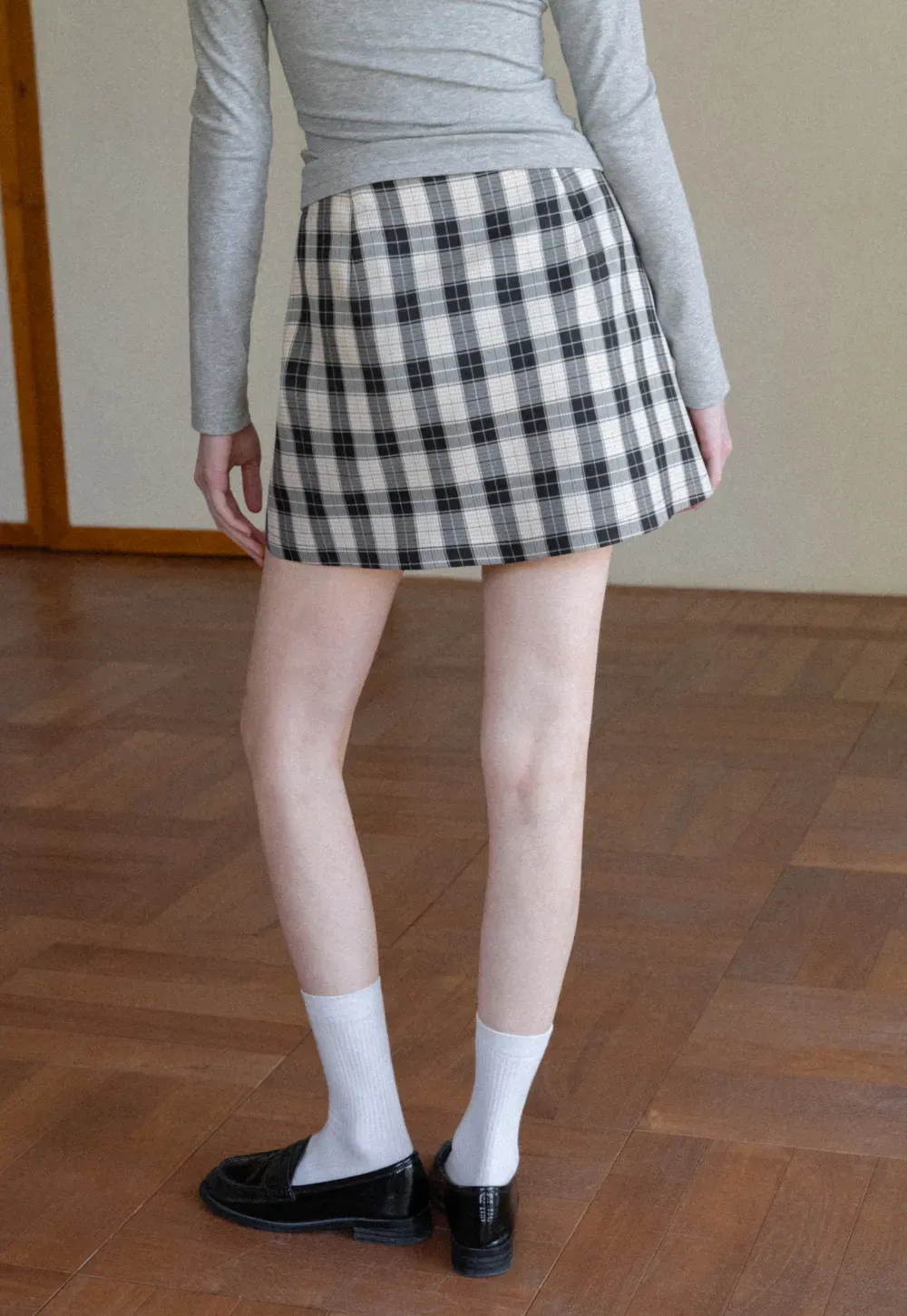 Plaid Skirt with Front Slit