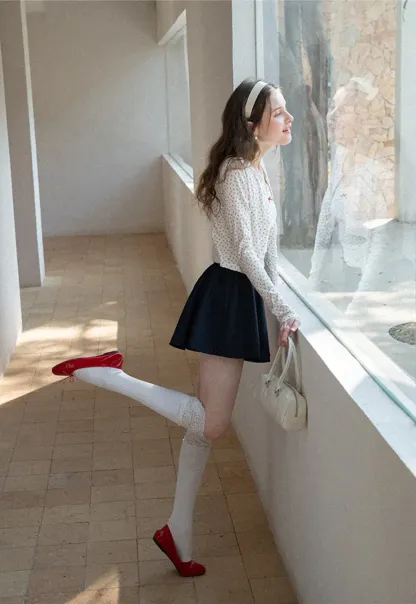 Pleated A-line Mini Skirt with Waistband