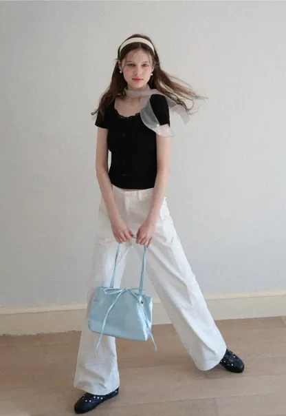 Short Sleeve Button Front Top with Lace Trim