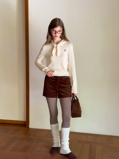 Women Elegant Tie Neck Pullover Sweater