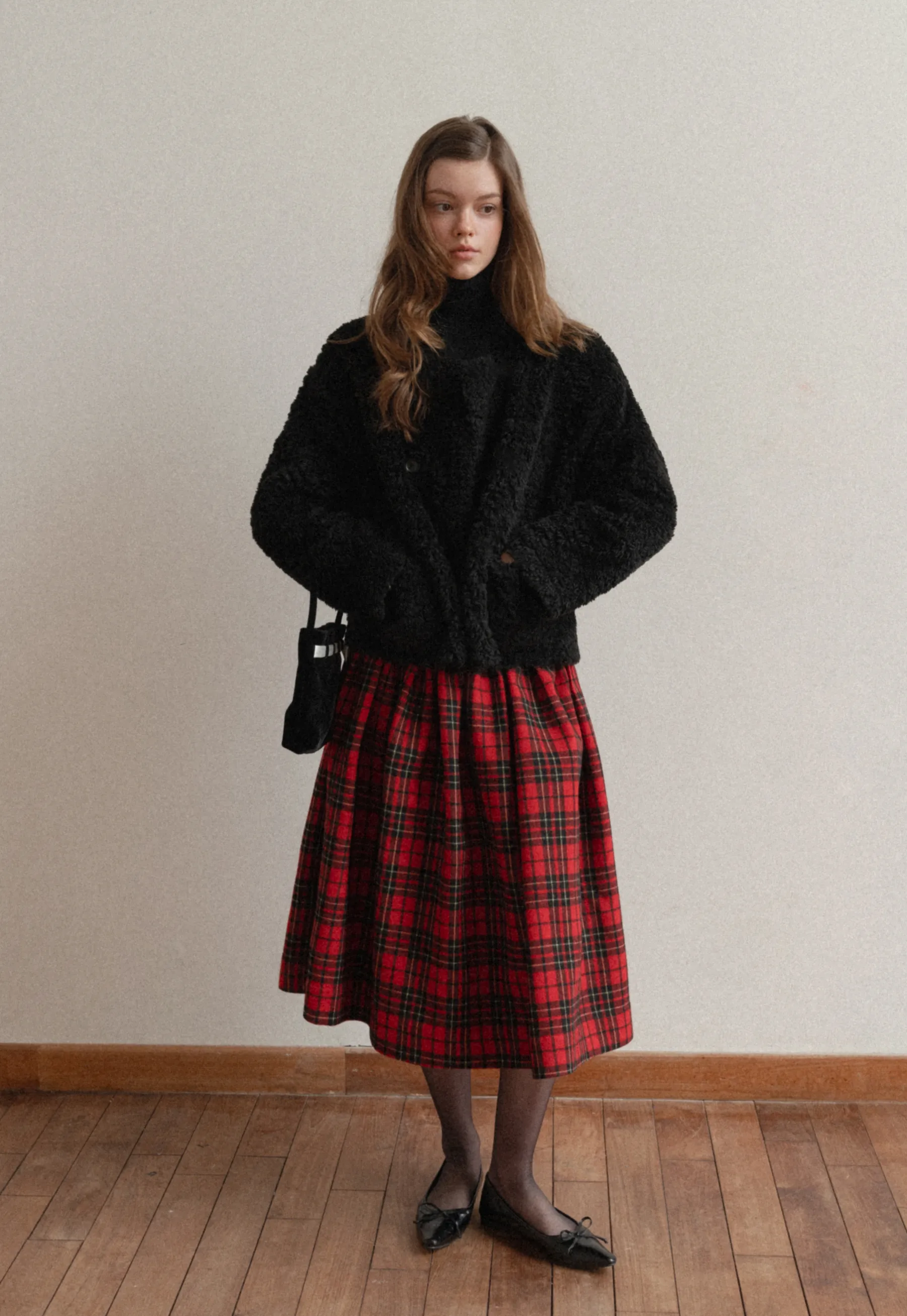 Plaid Midi Skirt with Elastic Waist for Women