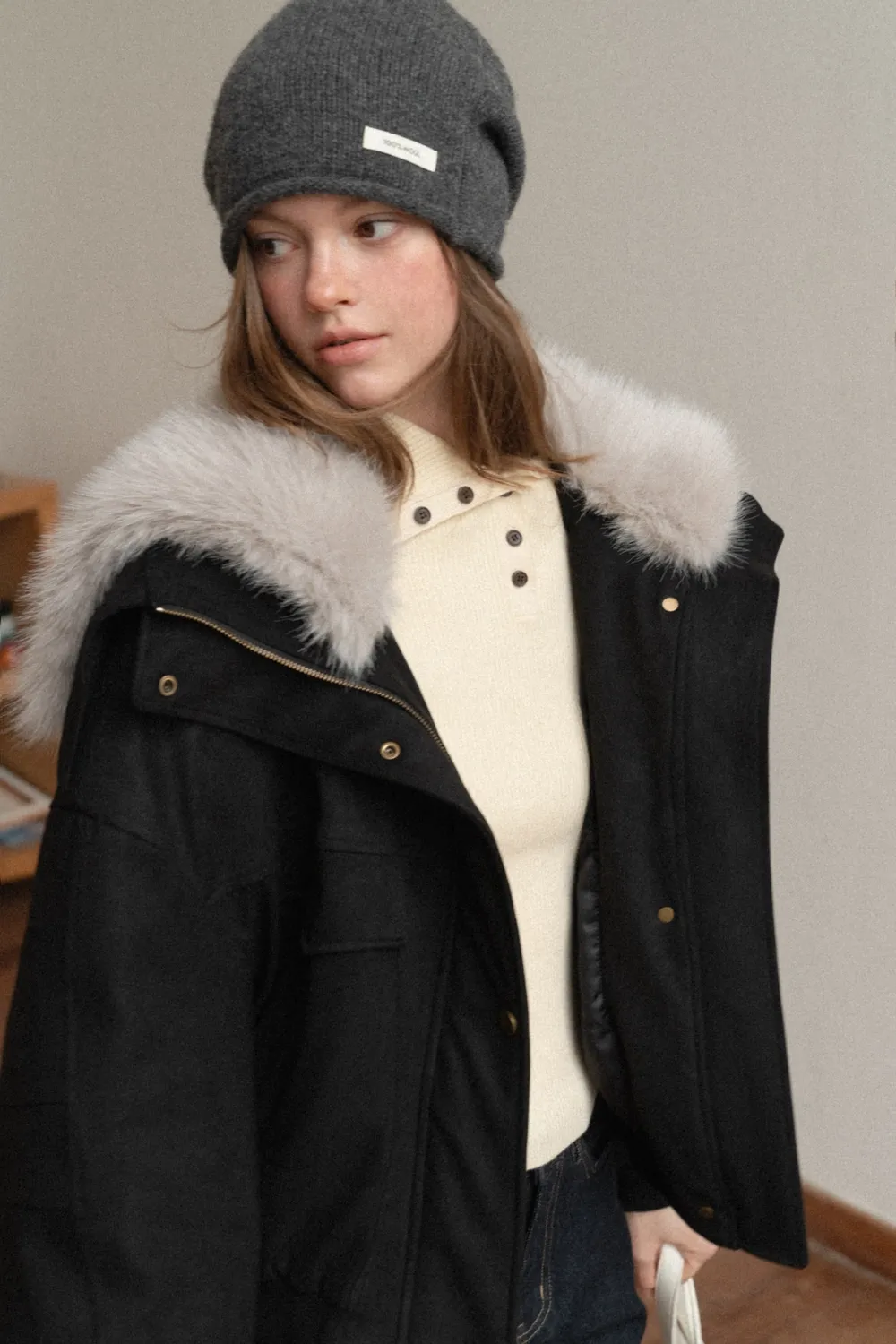 Women Fuzzy Collar Suede Jacket Warm Outerwear
