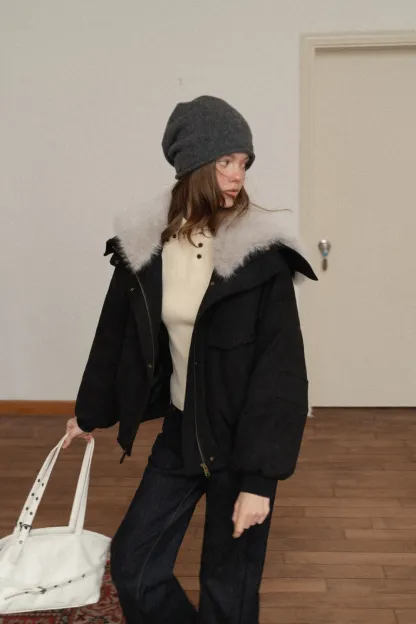 Women Fuzzy Collar Suede Jacket Warm Outerwear