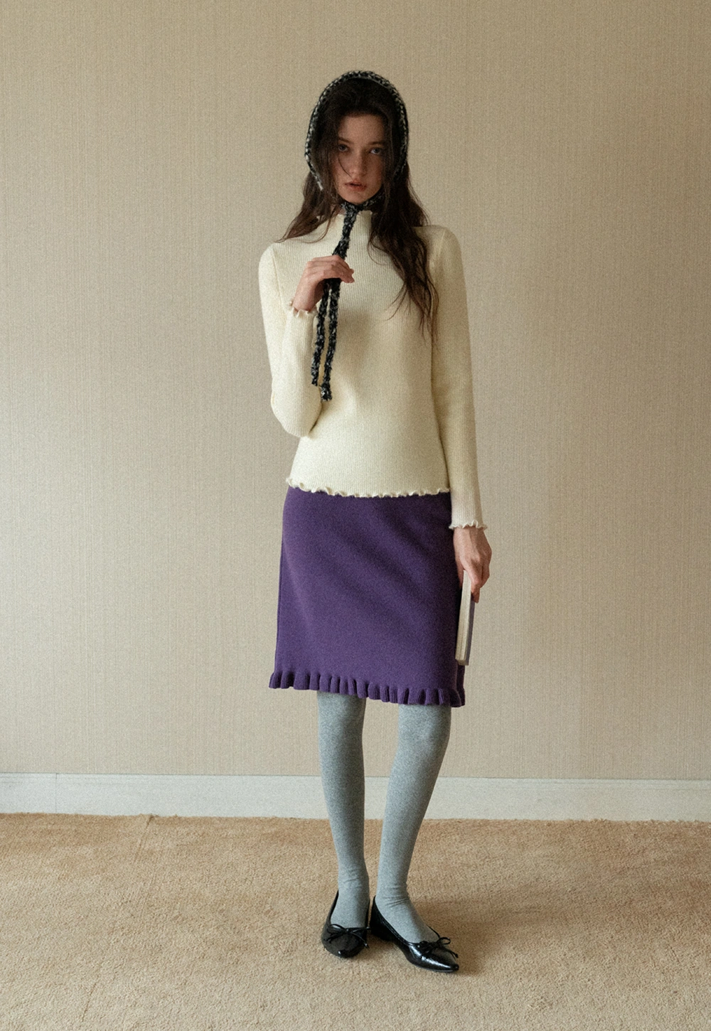 Women Basic Ribbed Sweater with Ruffled Edges