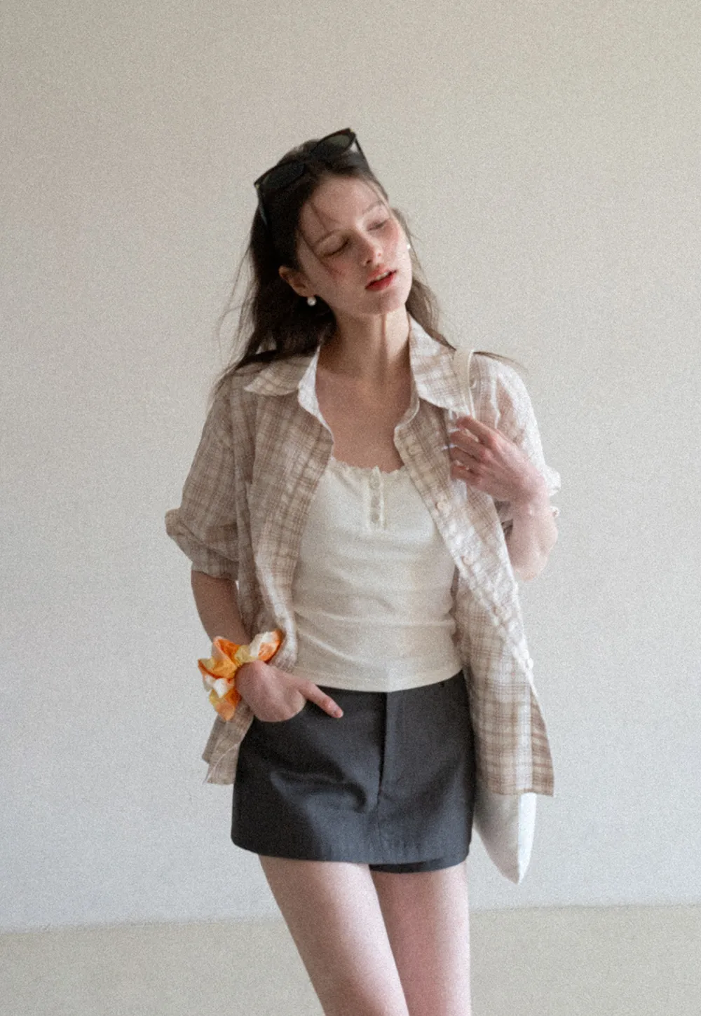 Plaid Shirt with Collar and Long Sleeves