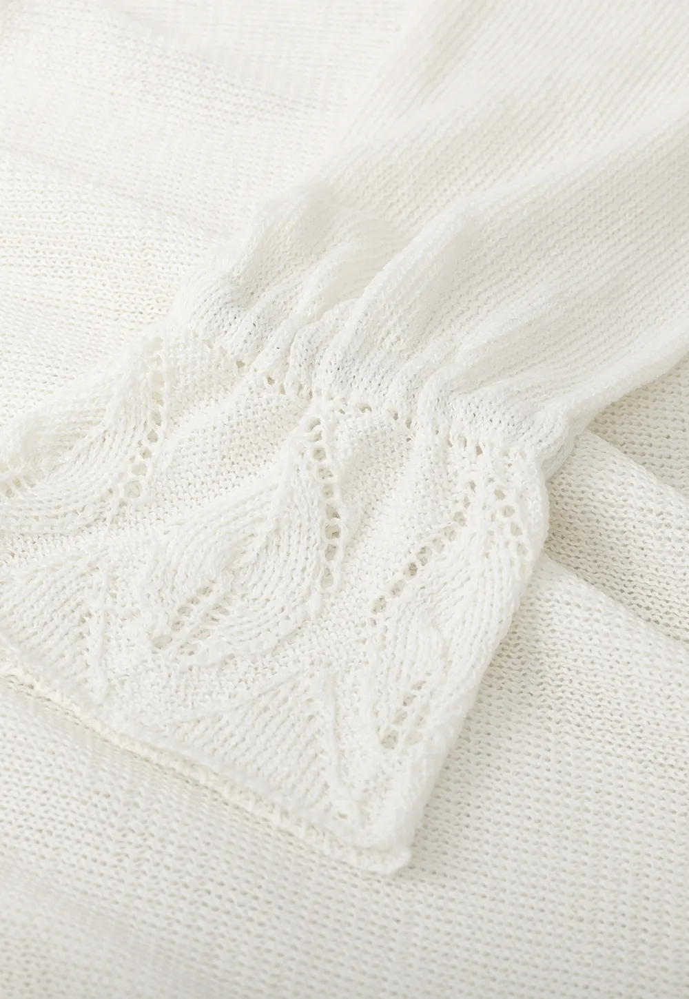 Lace Trimmed V Neck Knit Sweater with Drawstring Hem