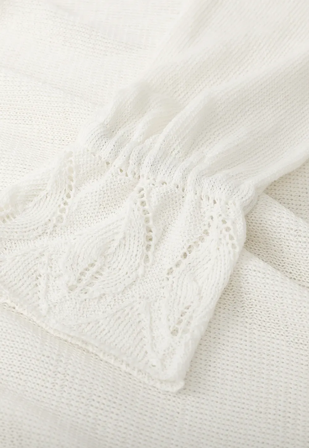 Lace Trimmed V Neck Knit Sweater with Drawstring Hem