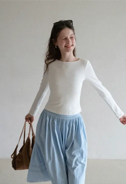 long sleeve boat neck slim fit top