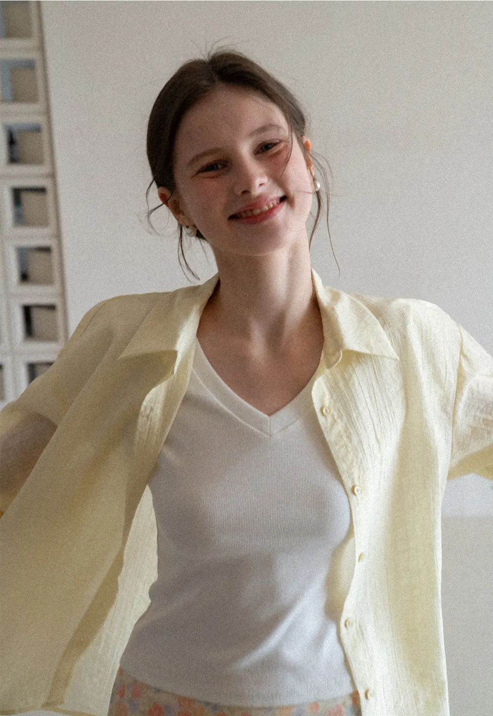 Lightweight Button Up Shirt with V Neck and Long Sleeves