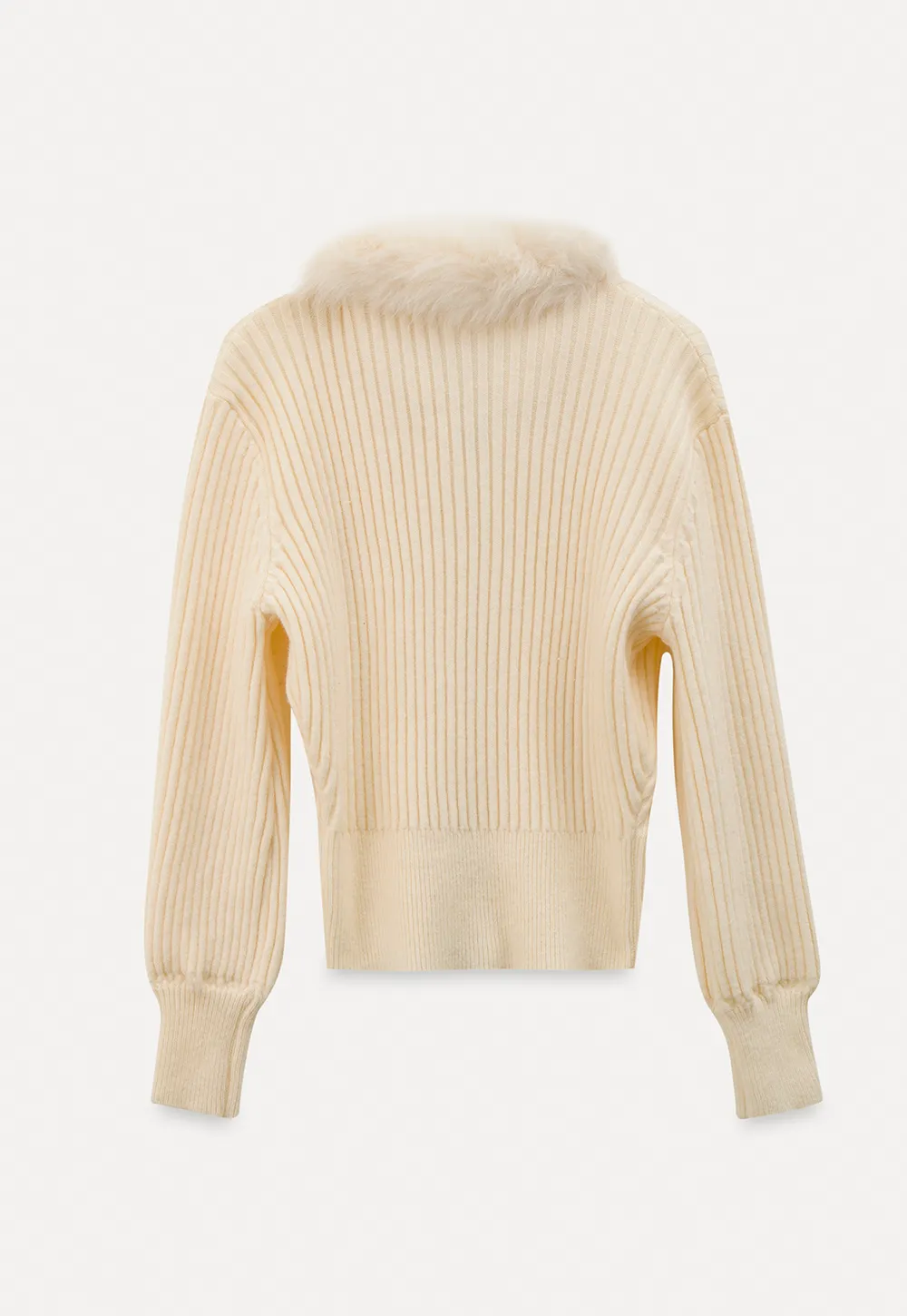 Ribbed knit sweater with fur collar detail