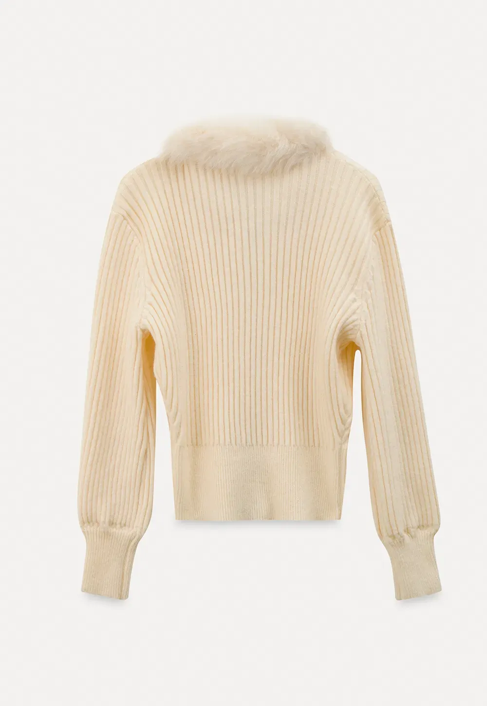 Ribbed knit sweater with fur collar detail
