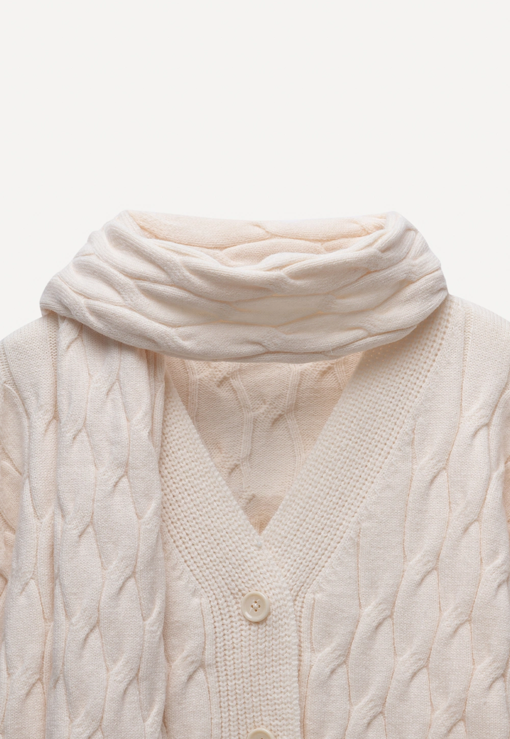 Womens Cable Knit Cardigan Sweater with Matching Scarf