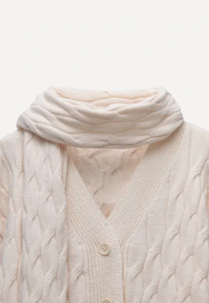 Womens Cable Knit Cardigan Sweater with Matching Scarf