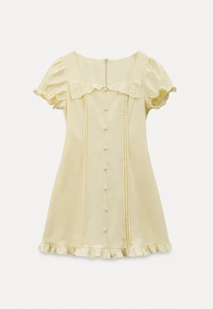 Short Sleeve Button Front Dress with Ruffled Hem