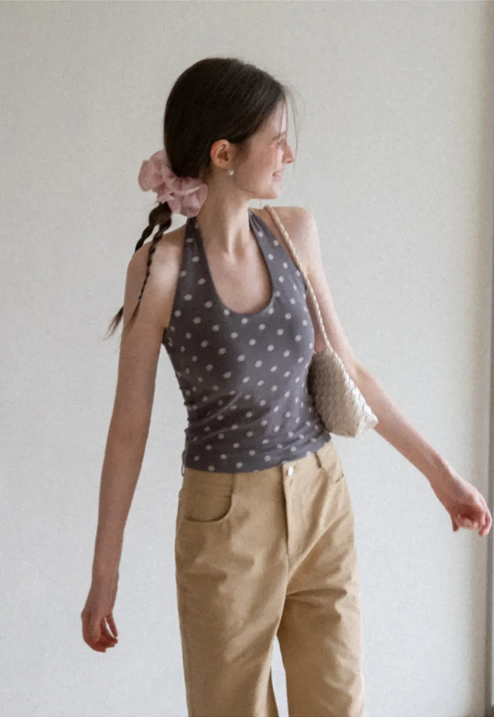 Woolen Knit Sweater and Polka Dot Tank Top