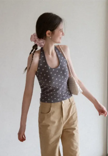 Woolen Knit Sweater and Polka Dot Tank Top