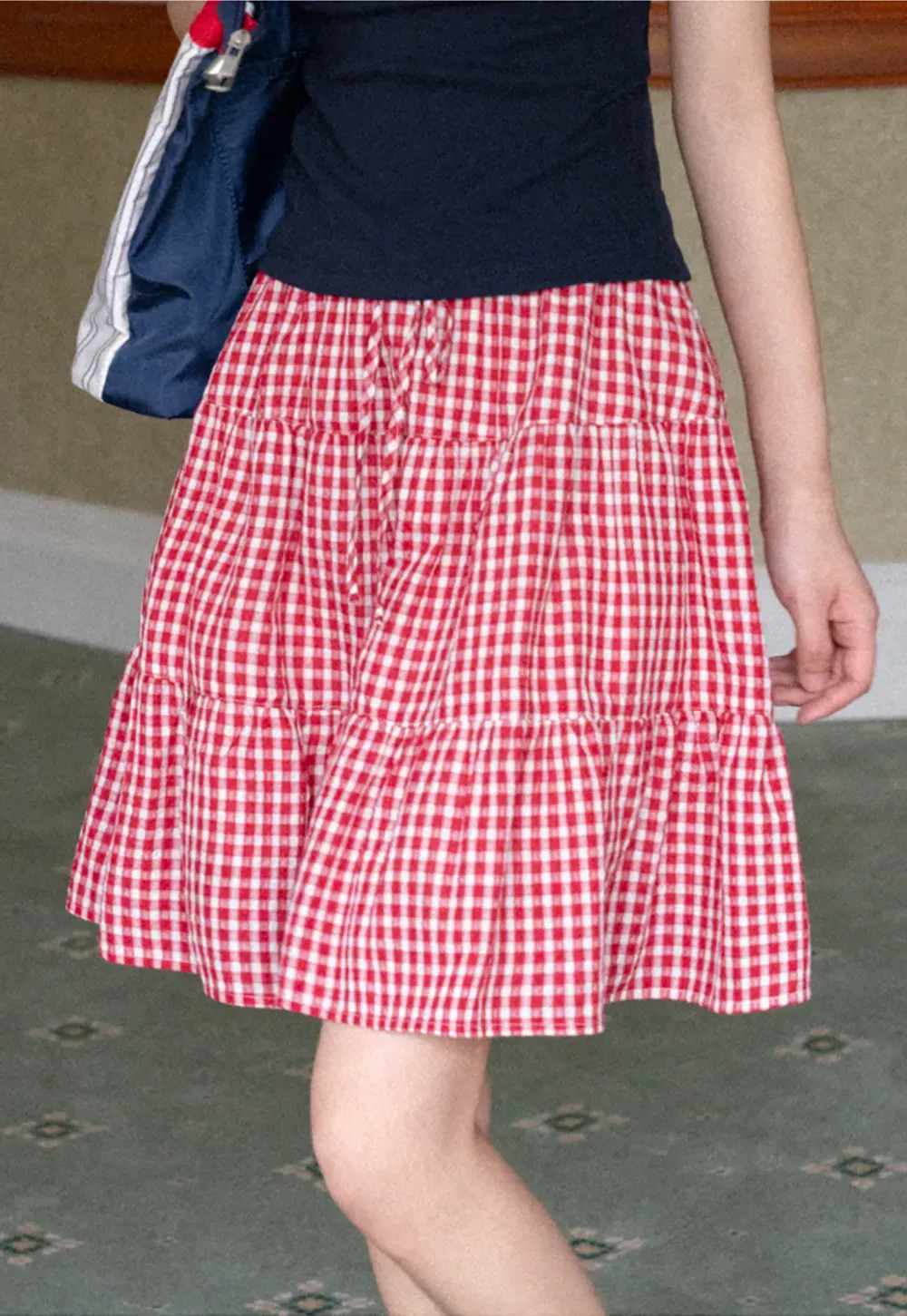 Gingham Pattern Tiered Skirt