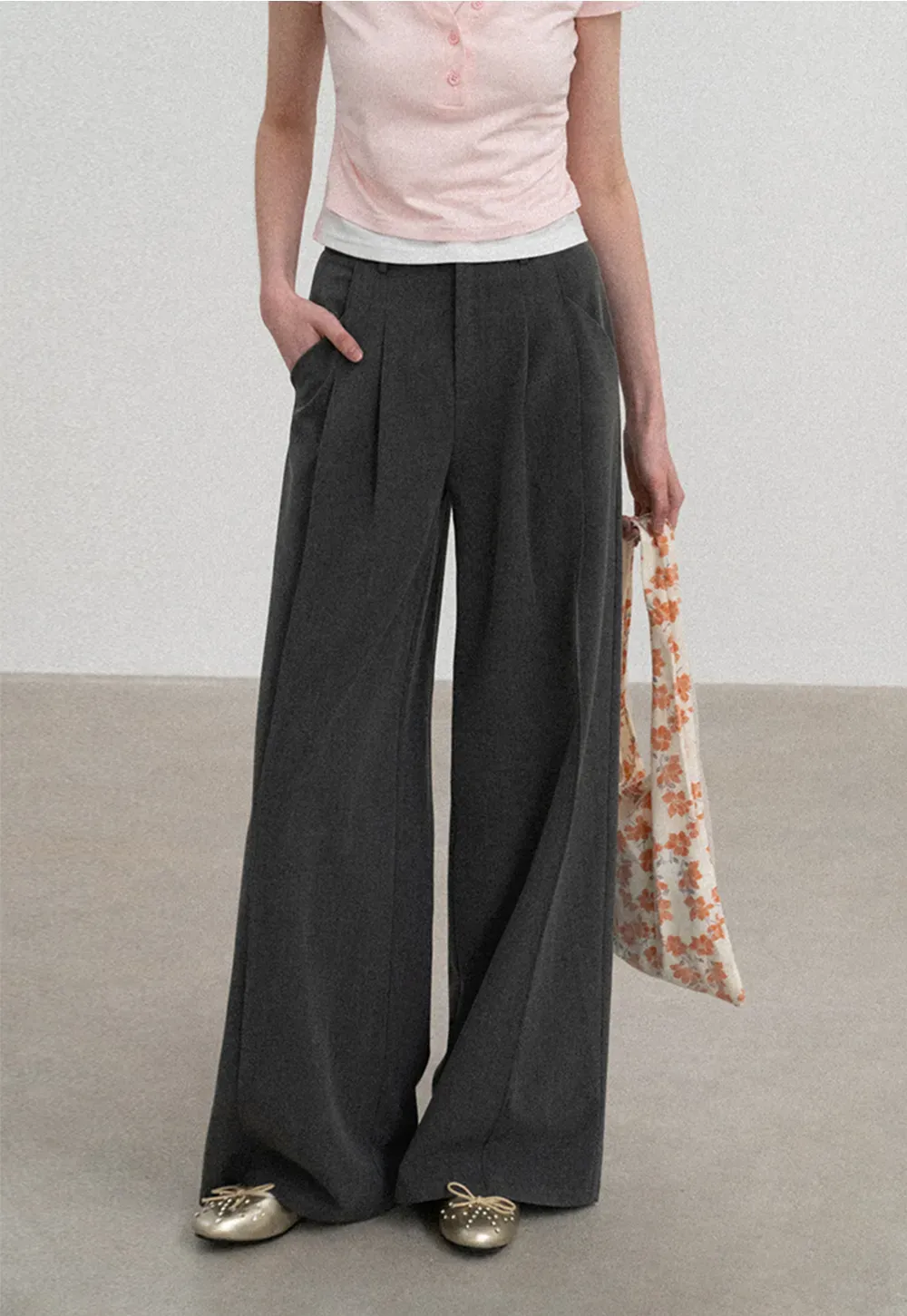 Wide Leg Casual Pants with Front Pleats