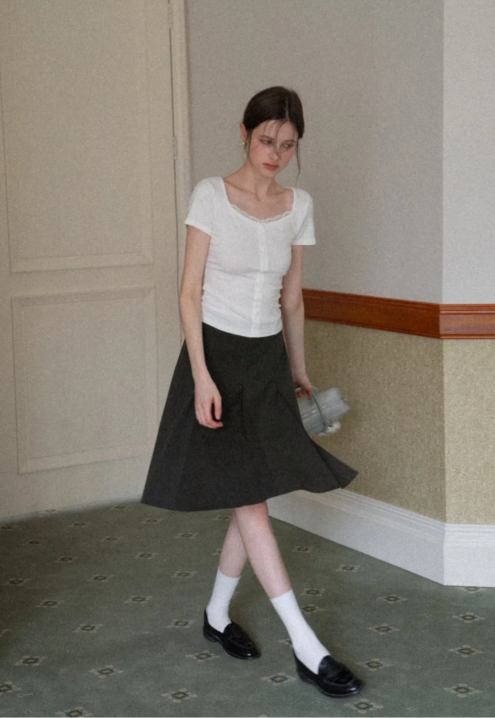 Pleated A-line Skirt with Waistband