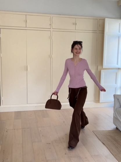 Women Wide-Legged Brown Corduroy Pants