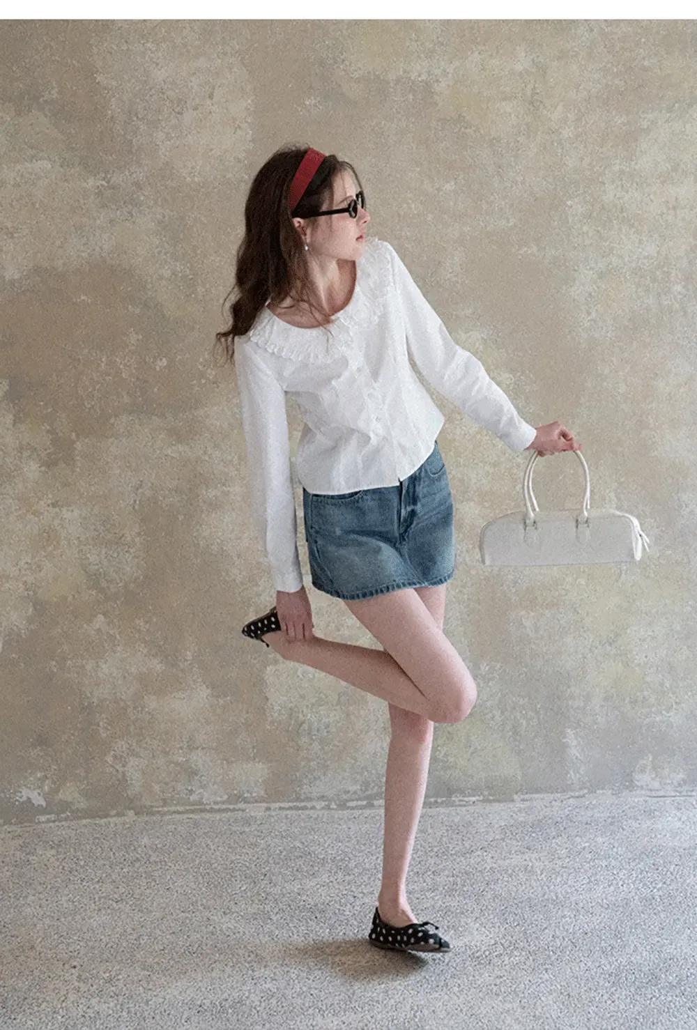 Denim Mini Skirt with Front Pocket and Frayed Hem