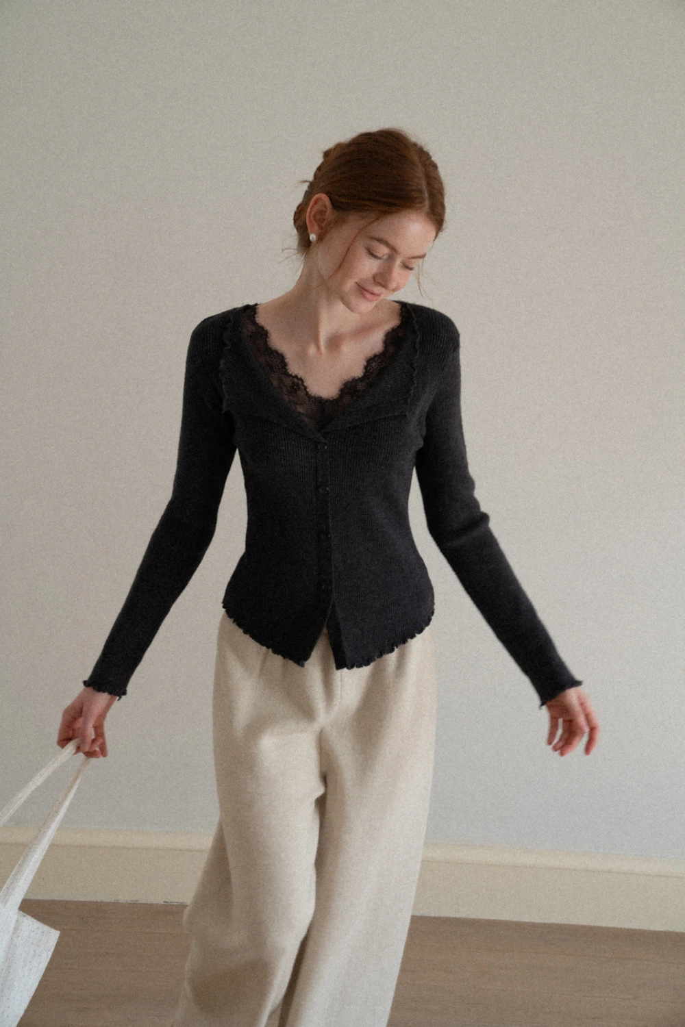 Lace Trim Ribbed Knit Top