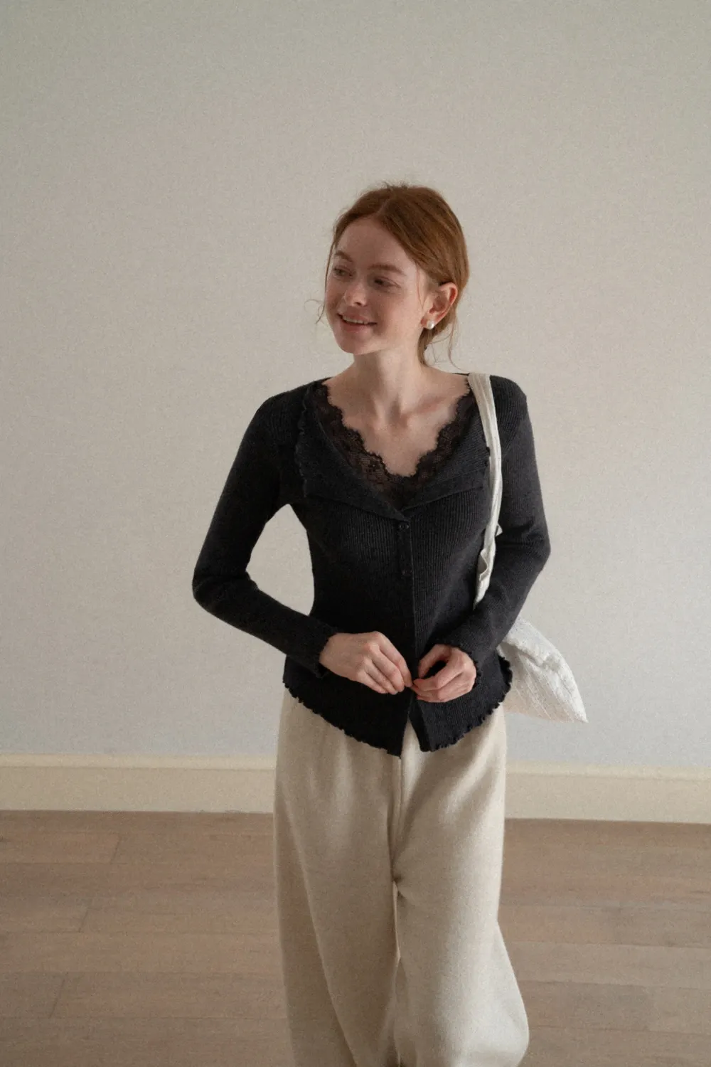 Lace Trim Ribbed Knit Top