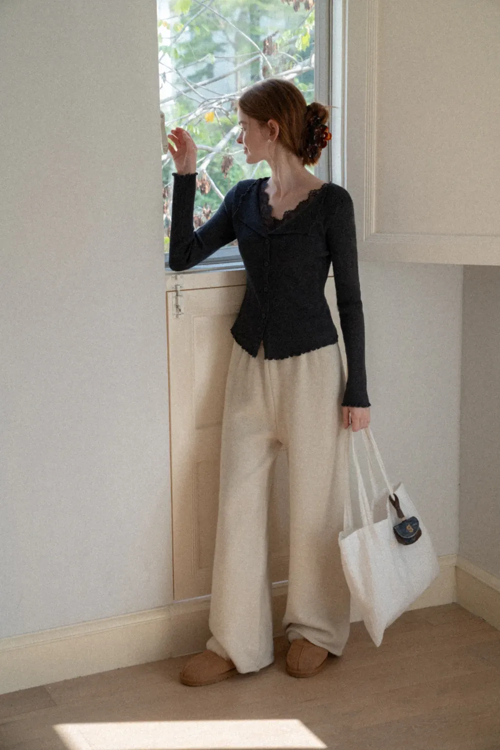 Lace Trim Ribbed Knit Top