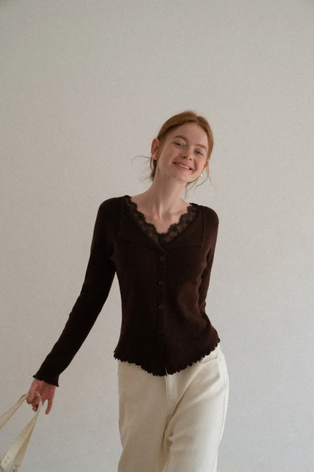 Lace Trim Ribbed Knit Top