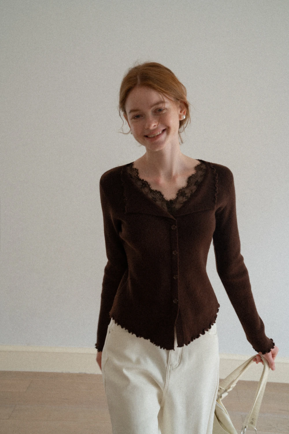 Lace Trim Ribbed Knit Top