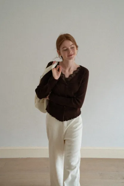 Lace Trim Ribbed Knit Top