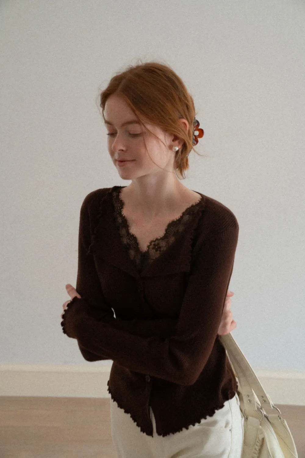 Lace Trim Ribbed Knit Top