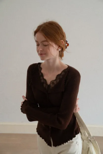 Lace Trim Ribbed Knit Top