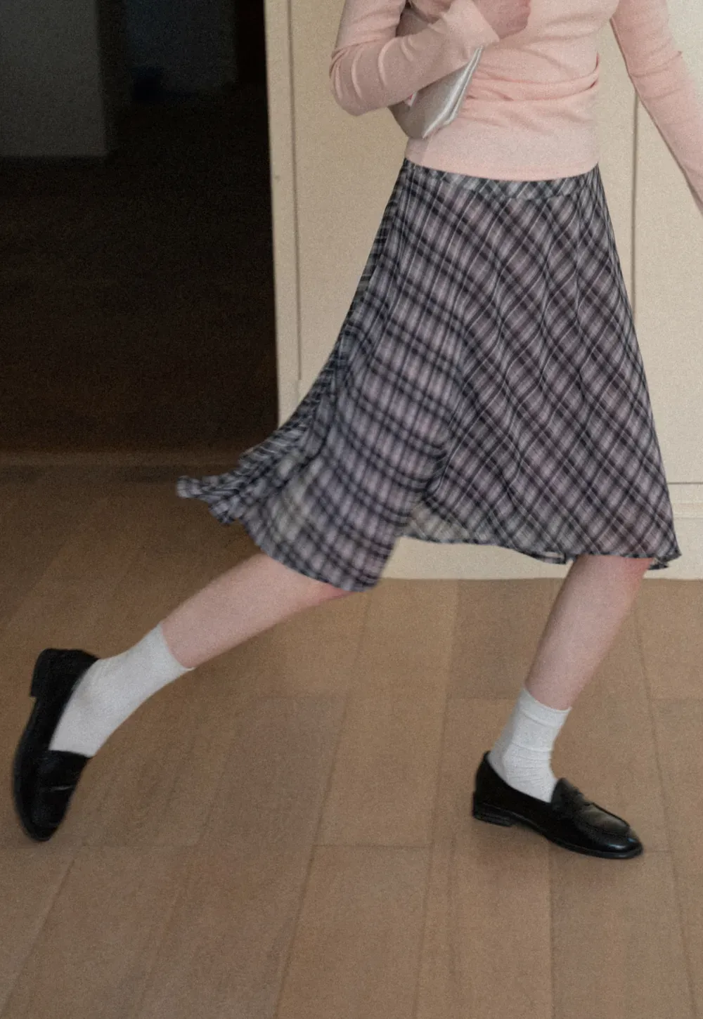 Plaid Pleated Midi Skirt