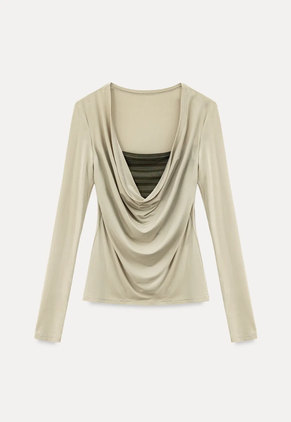 Long sleeve draped neckline top with square cutout