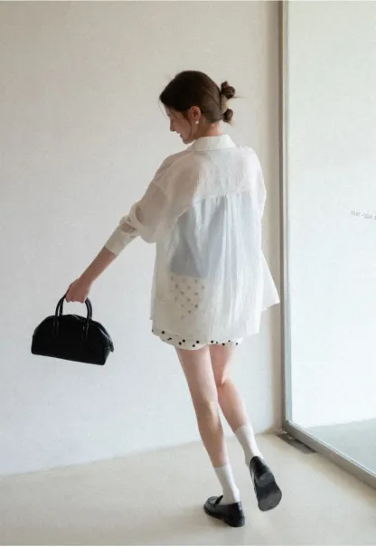 Lightweight Button Up Shirt with V Neck and Long Sleeves