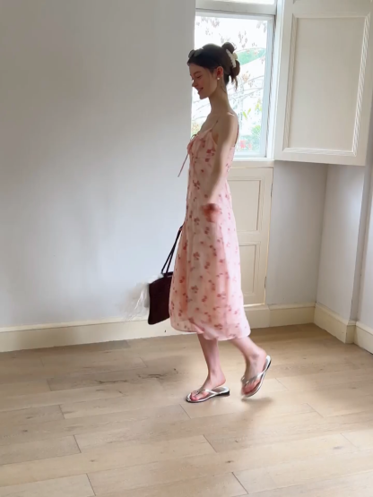 Floral Print Sleeveless Midi Dress with Adjustable Straps