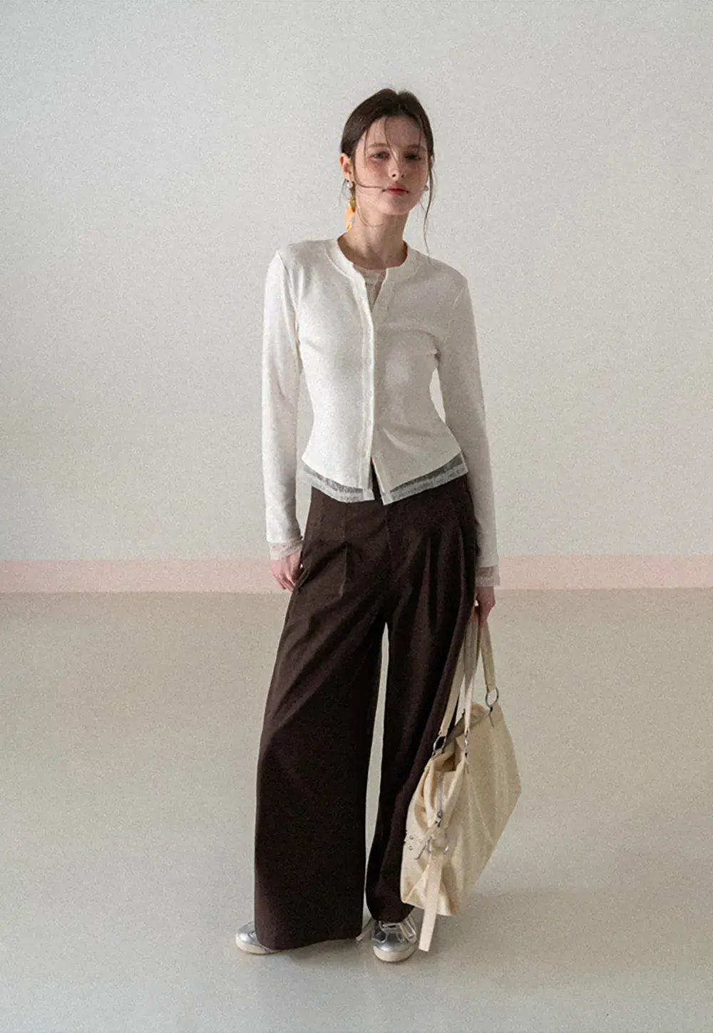 Wide Leg Pleated Casual Pants with Belt