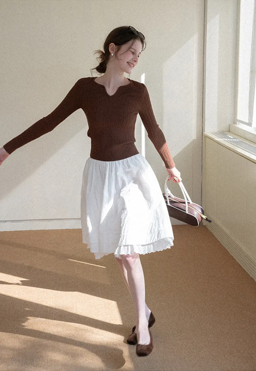 Elegant Flared Skirt with Lace Trim